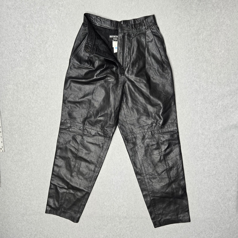VINTAGE BEGEDOR Italia Women Pants 6 Black Dress Leather 27" Inseam 90s Italy